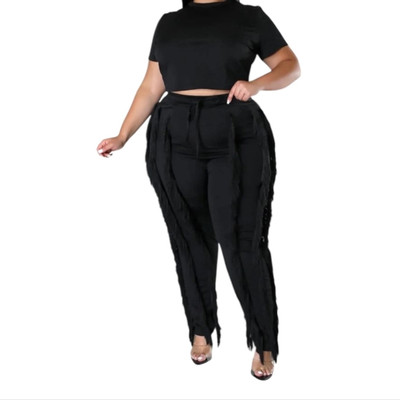 Goodtime USA Fringe Plus Size Black Pants Set - Picture 1 of 5